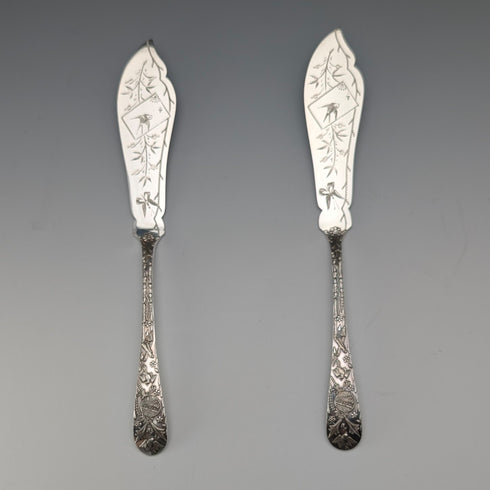 1870s British Antique Silver Plated Butter Knife Pair in Case